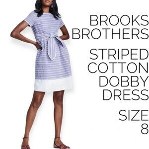 Brooks Brothers blue and white striped cotton short sleeve fit and flare dress 8